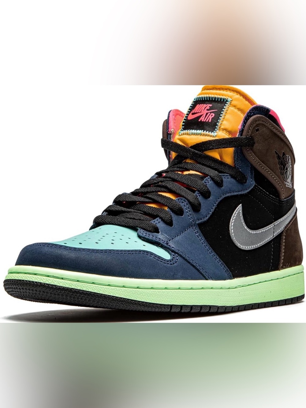Jordan 1 Retro Nike Multicolor High-Top Sneaker in Navy, Mint, Brown & Neon